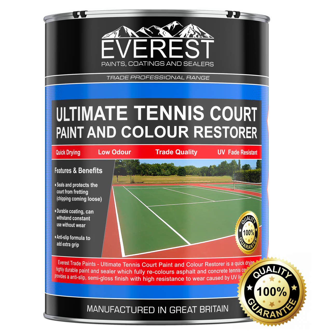 Everest Trade - Ultimate Tennis Court Paint - Sealer and Colour Restorer - Anti-Slip - Premium Paints